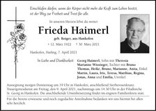 Traueranzeige Frieda Haimerl