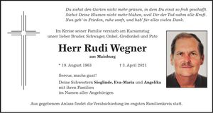 Traueranzeige Rudi Wegner