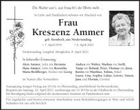 Traueranzeige Kreszenz Ammer