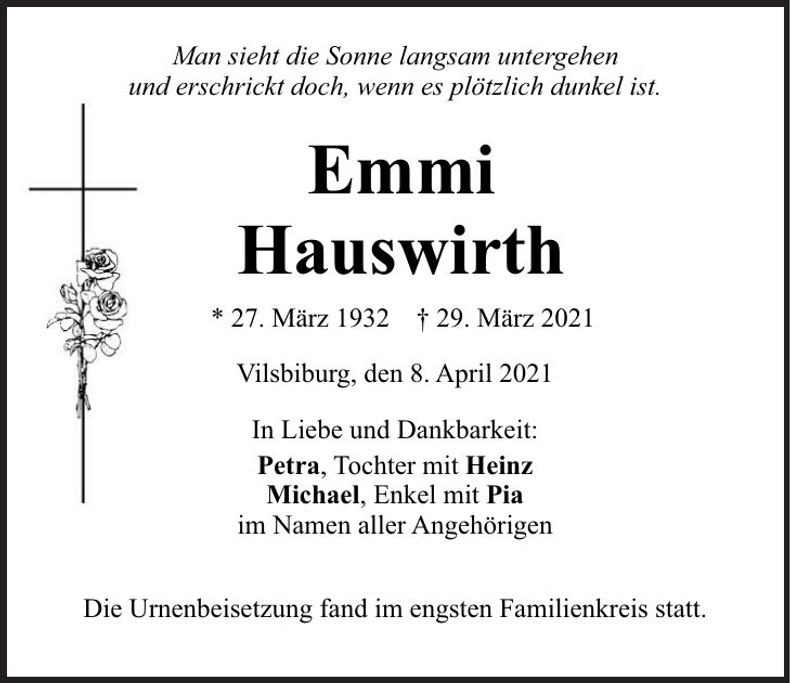 Traueranzeige Emmi Hauswirth
