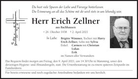 Traueranzeige Erich Zellner