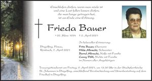 Traueranzeige Frieda Bauer