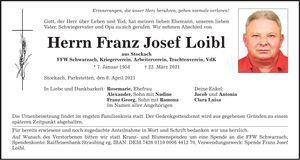 Traueranzeige Josef Loibl
