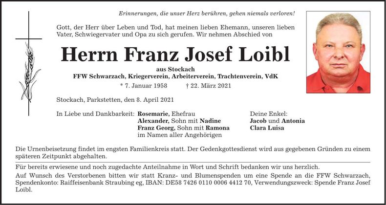 Traueranzeige Josef Loibl