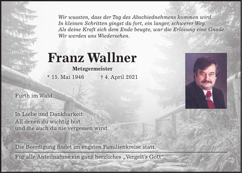 Traueranzeige Franz Wallner