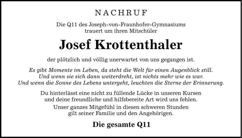 Traueranzeige Josef Krottenthaler