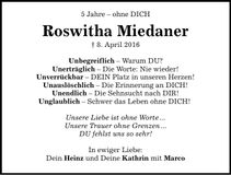 Traueranzeige Roswitha Miedaner