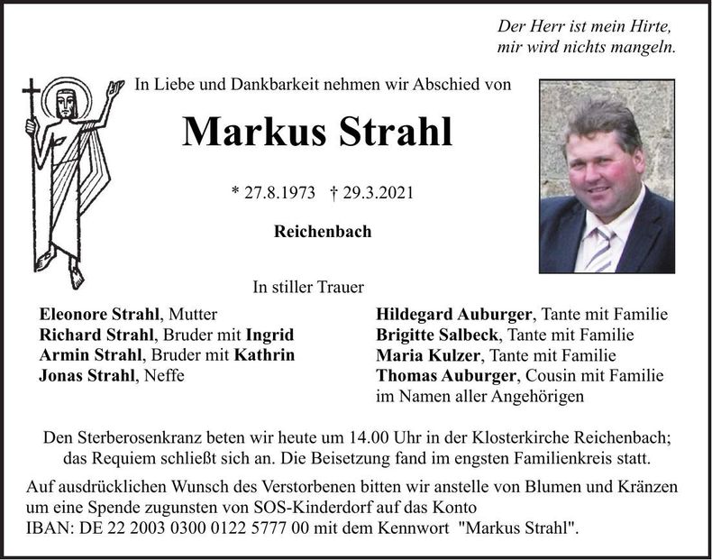 Traueranzeige Markus Strahl