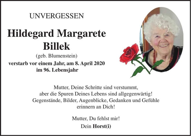 Traueranzeige -- Billek