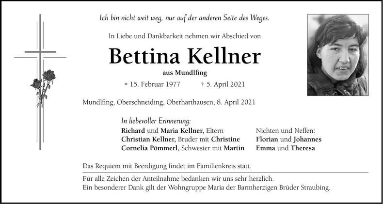 Traueranzeige Bettina Kellner