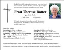 Traueranzeige Therese Bauer