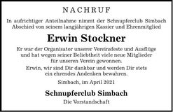 Traueranzeige Erwin Stockner