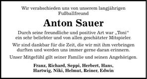 Traueranzeige Anton Sauer