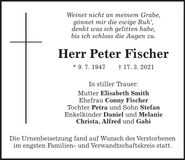 Traueranzeige Peter Fischer