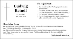 Traueranzeige Ludwig Reindl