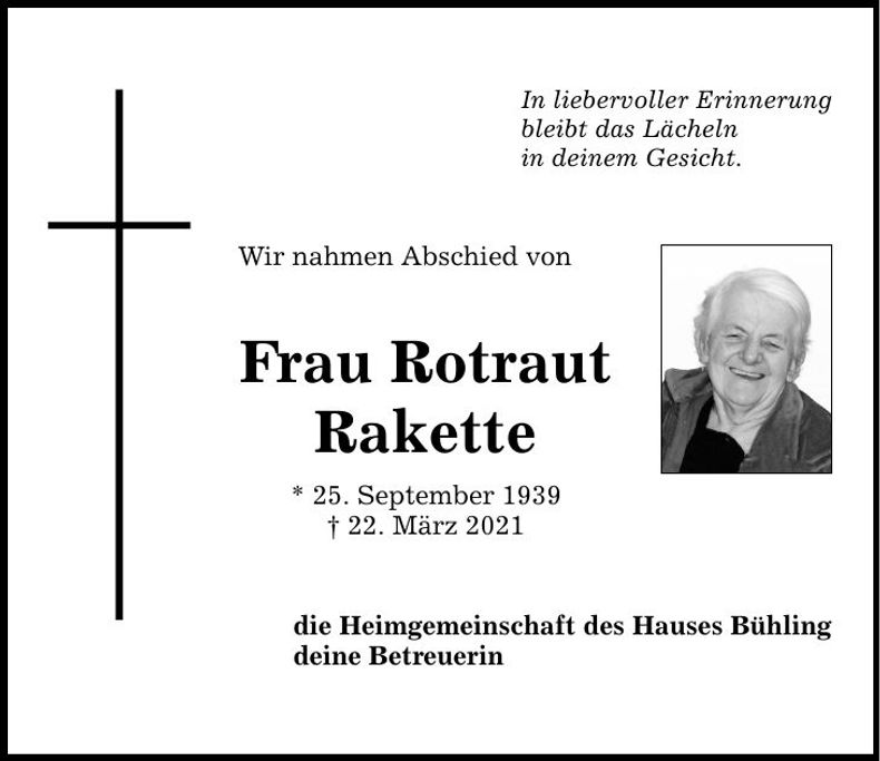 Traueranzeige Rotraut Rakette