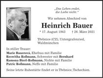 Traueranzeige Heinrich Bauer
