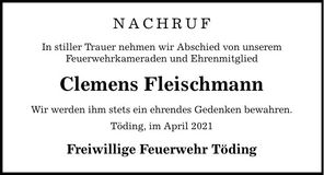 Traueranzeige Clemens Fleischmann