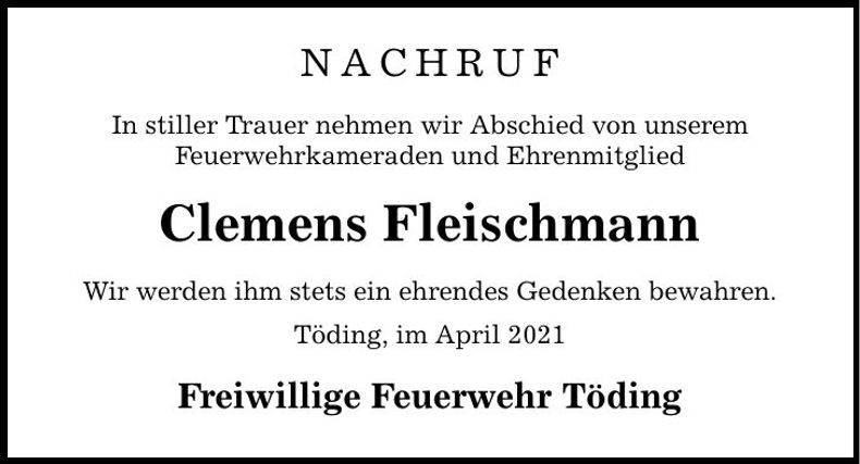 Traueranzeige Clemens Fleischmann