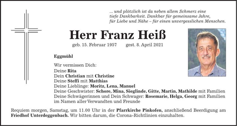 Traueranzeige Franz Heiß