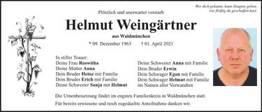 Traueranzeige Helmut Weingärtner
