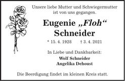 Traueranzeige Eugenie Schneider