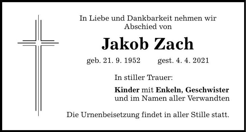 Traueranzeige Jakof Zach