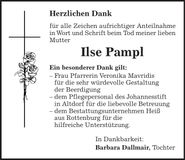 Traueranzeige Ilse Pampl