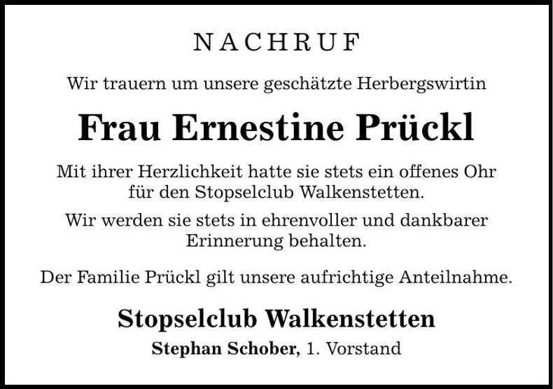 Traueranzeige Ernestine Prückl