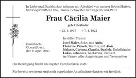 Traueranzeige Cäcilia Maier