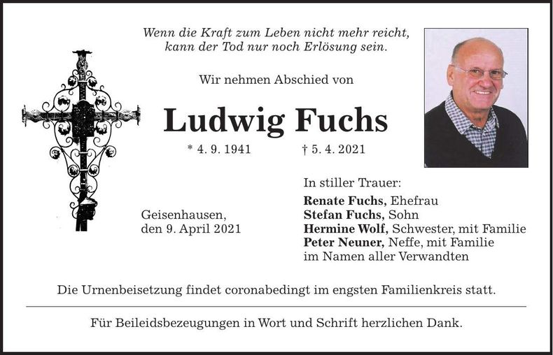Traueranzeige Ludwig Fuchs