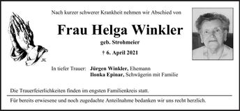 Traueranzeige Helga Winkler