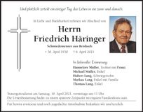 Traueranzeige Friedrich Häringer