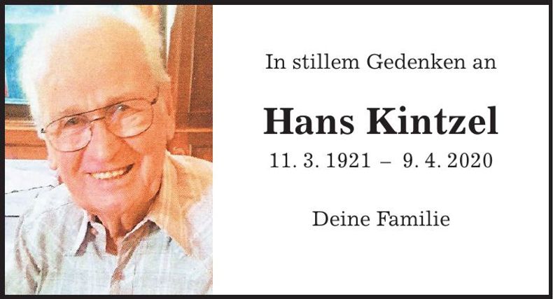 Traueranzeige Hans Kintzel