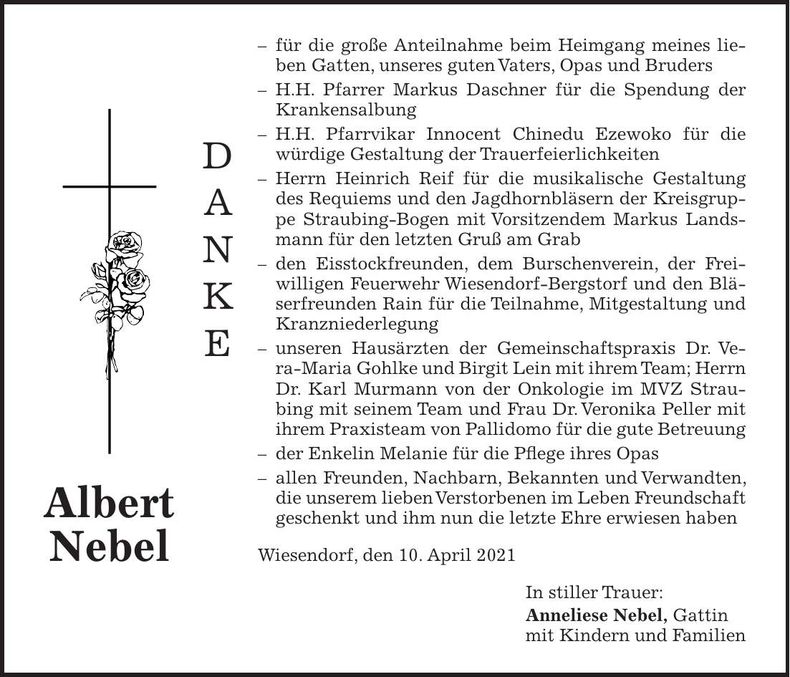 Traueranzeige Albert Nebel