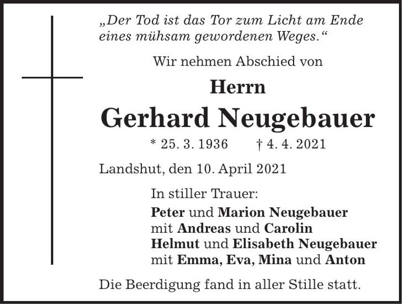 Traueranzeige Gerhard Neugebauer