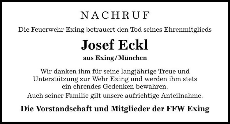 Traueranzeige Josef Eckl