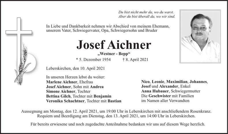 Traueranzeige Josef Aichner