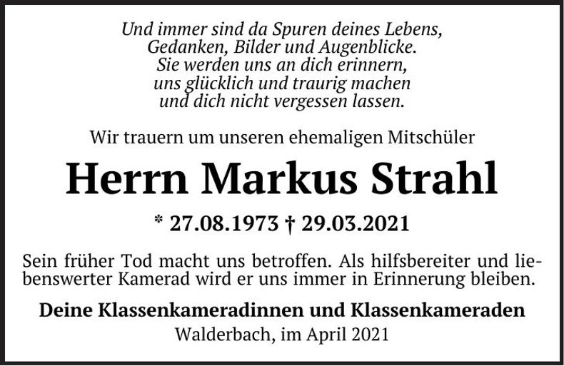 Traueranzeige Markus Strahl