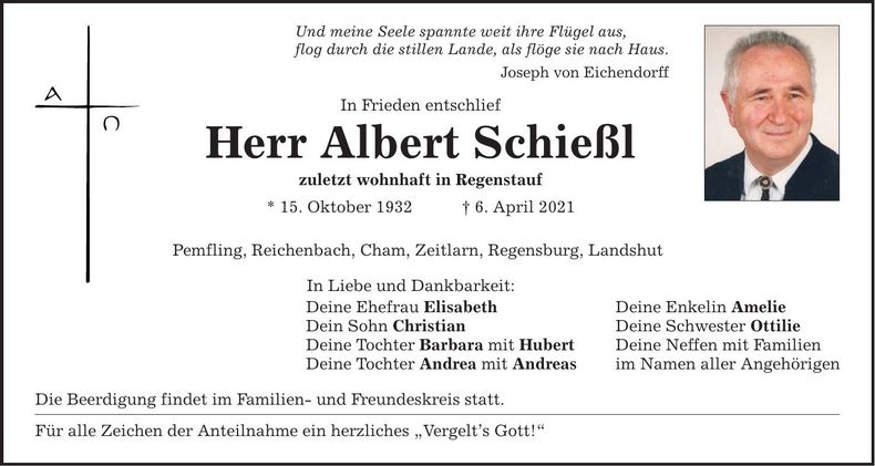 Traueranzeige Albert Schießl
