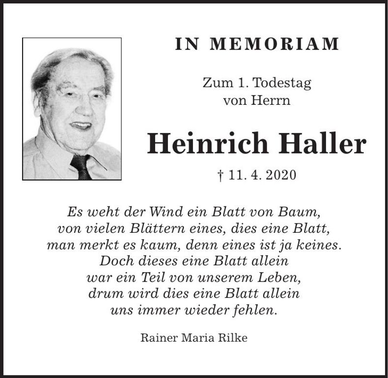 Traueranzeige Heinrich Haller