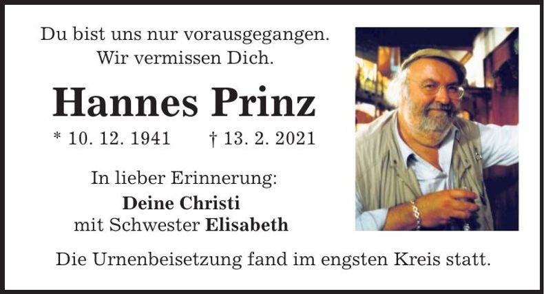 Traueranzeige Hannes Prinz