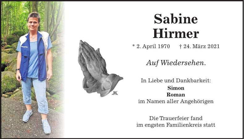 Traueranzeige Sabine Hirmer