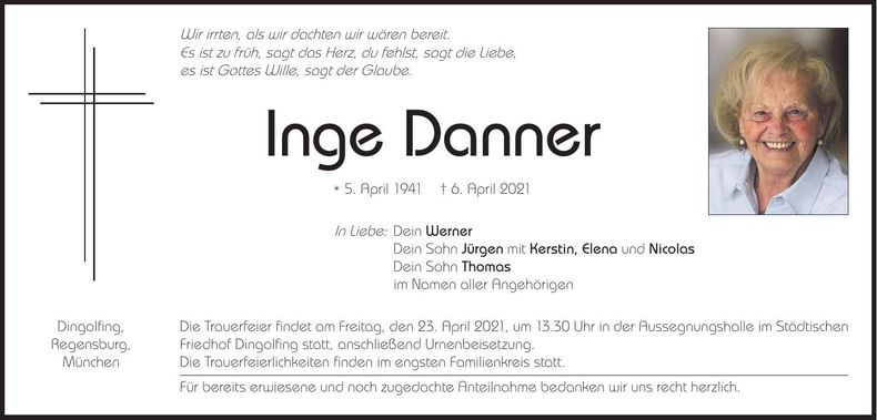 Traueranzeige Inge Danner
