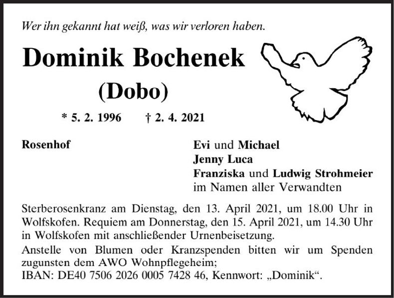 Traueranzeige Dominik Bochenek