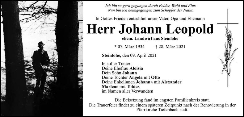 Traueranzeige Johann Leopold