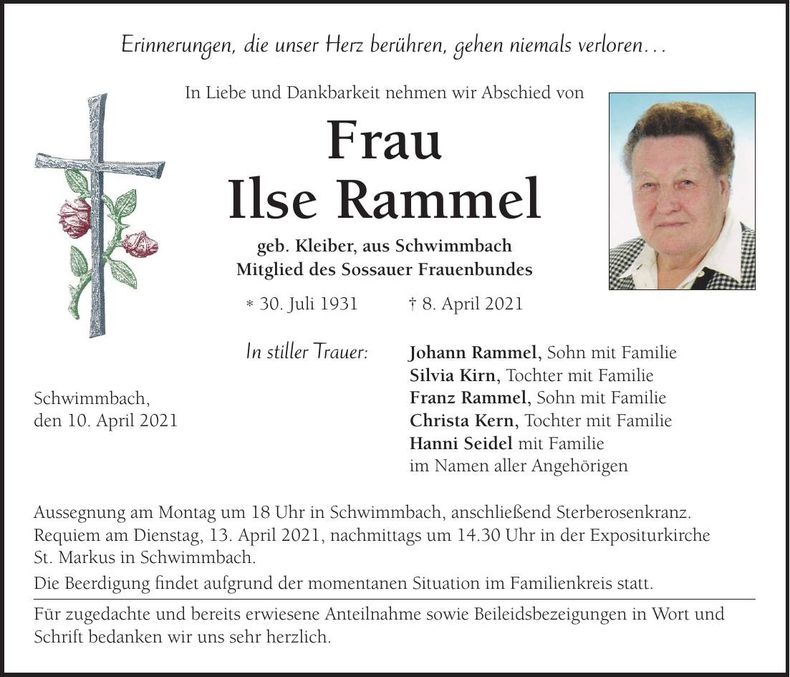 Traueranzeige Ilse Rammel