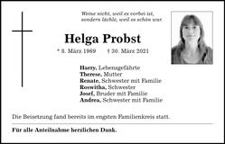 Traueranzeige Helga Probst