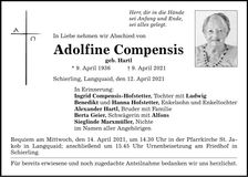 Traueranzeige Adolfine Compensis