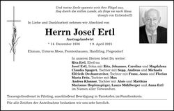Traueranzeige Josef Ertl